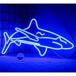Blaue Neonlicht mit Hai-Motiv 