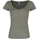 Khakifarbene Kurzärmelige HAILY’S V-Ausschnitt T-Shirts aus Spitze für Damen Größe XS 