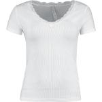 Weiße Kurzärmelige HAILY’S V-Ausschnitt T-Shirts aus Spitze für Damen Größe XS 