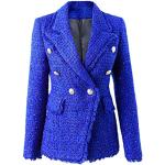Royalblaue Casual Tweedblazer mit Knopf aus Tweed für Damen Größe XL für den für den Winter 