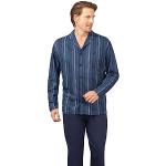 Blaue Unifarbene HAJO Pyjamas lang aus Baumwolle maschinenwaschbar für Herren Übergrößen 2-teilig 
