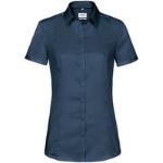 Marineblaue Gesteppte Business Kurzärmelige Festliche Blusen aus Baumwolle für Damen Größe XXL 