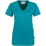 Smaragdgrüne Melierte Langärmelige Hakro Classic V-Ausschnitt T-Shirts aus Baumwolle maschinenwaschbar für Damen Größe 3 XL 
