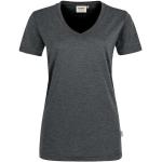 Anthrazitfarbene Melierte Langärmelige Hakro V-Ausschnitt T-Shirts maschinenwaschbar für Damen Größe L 