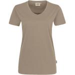 Khakifarbene Langärmelige Hakro V-Ausschnitt T-Shirts maschinenwaschbar für Damen Größe M 