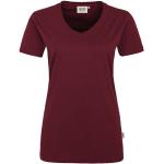 Bordeauxrote Langärmelige Hakro V-Ausschnitt T-Shirts maschinenwaschbar für Damen Größe 3 XL 