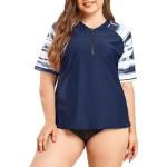 Marineblaue Damenbadeshirts & Damenschwimmshirts mit Reißverschluss aus Nylon Größe XXL Große Größen 