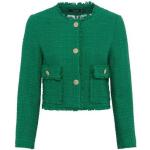 Grüne Hallhuber Mini Rundhals-Ausschnitt Kurzjacken & Cropped-Jackets mit Fransen aus Bouclé für Damen Größe L 