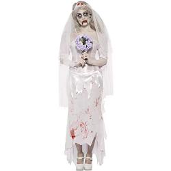 Zombie Braut mit Schleier Halloween Kostüm Horor Hochzeit 36 38 40 42 44 46 48 