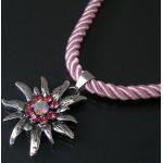 Halskette Tracht Dirndl Edelweiss satinierte Kordelkette rosa ZK20