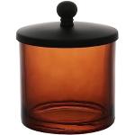 Halston Heritage Bernsteinglas Qtip Jar, Wattebausch-Aufbewahrung für Badezimmer, Waschtisch, schweres Glas, rostfreier Metalldeckel, runder Wattestäbchen-Organizer, Badezimmer-Zubehör für Zuhause