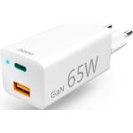 Hama Mini-Ladegerät, GaN, USB-C Power Delivery (PD) + USB-A QC3.0, 65W, Weiß (65 W, Power Delivery, Quick Charge 3.0), USB Ladegerät, Weiss