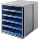 Han Schubladenbox 14018-16, Schrank-Set Karma, A4, Recycling-Kunststoff, 5 Fächer, offen, blau / grau