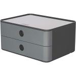 HAN Schubladenbox Allison SMART-BOX mit 2 Schubladen und Trennwand, Kabelführung, stapelbar, Utensilienbox für Büro, Schreibtisch Küche, möbelschonende Gummifüße, 1120-19, hochglänzend granity grey