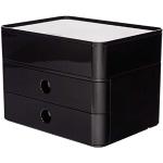HAN Schubladenbox Allison SMART-BOX plus mit 2 Schubladen, Trennwand sowie Utensilienbox, inkl. Kabelführung, stapelbar, Büro, Schreibtisch möbelschonende Gummifüße, 1100-13, hochglänzend schwarz