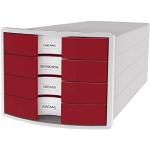 HAN Schubladenbox IMPULS 2.0 mit 4 geschlossenen Schubladen für DIN A4/C4 inkl. Beschriftungsschilder, Auszugsperre, möbelschonende Gummifüße, Design in premium Qualität, 1012-17, lichtgrau / rot