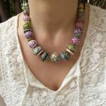 Olivgrüne Ethno Ethno Ketten aus Leder mit Echte Perle 