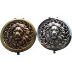 Silberne Taschenspiegel mit Löwen-Motiv aus Samt 