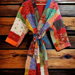 Handgemachte Seide Sari Kantha Kimono, Roben Liebhaber Kleid, Kimono Bademantel, Frauen Handgemachter Artikel, Robe Geschenk