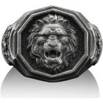 Silberne Runde Sternzeichen-Ringe mit Löwen-Motiv handgemacht 