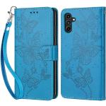 Blaue Samsung Galaxy A15 Hüllen Art: Flip Cases mit Insekten-Motiv mit Bildern aus Leder klappbar 
