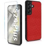 Anthrazitfarbene Geflochtene Samsung Galaxy S24+ Hüllen Art: Slim Cases mit Bildern aus Kunstleder mit Schutzfolie 