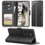 Schwarze Samsung Galaxy S24 Ultra Hüllen Art: Flip Cases mit Bildern aus Leder klappbar für Herren 