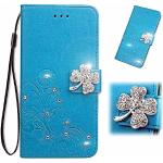 Blaue Blumenmuster Xiaomi Redmi Note 13 Pro+ Hüllen Art: Flip Cases mit Insekten-Motiv mit Glitzer aus Glattleder 