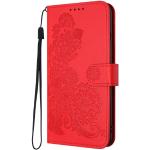 Rote Blumenmuster Vegane Samsung Galaxy S9 Hüllen Art: Flip Cases mit Muster aus Leder mit Ständer für Damen 