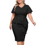 Schwarze Unifarbene Business Midi V-Ausschnitt Bandage-Kleider & Bodycon-Kleider mit Reißverschluss für Damen Größe XL Große Größen 