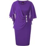 Violette Elegante Langärmelige Midi Kurze Abendkleider mit Reißverschluss aus Chiffon für Damen Übergrößen Große Größen für Partys 