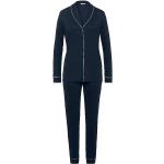 Marineblaue Hanro Pyjamas lang mit Knopf aus Lyocell für Damen Größe M 
