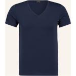 Marineblaue Kurzärmelige Hanro V-Ausschnitt Feinripp-Unterhemden aus Baumwolle für Herren Übergrößen 