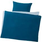 Blaue Bio Biberbettwäsche mit Reißverschluss aus Baumwolle maschinenwaschbar 135x200 