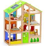Hape Vier-Jahreszeiten Puppenhaus aus Holz von Hape | Preisgekröntes dreistöckiges Puppenhaus mit Mobiliar, Zubehör, verschiebbaren Treppen und wendbarem Dach für jede Jahreszeit
