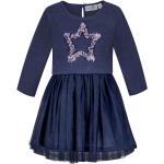 Reduzierte Dunkelblaue Bestickte Rundhals-Ausschnitt Bestickte Kinderkleider mit Knopf aus Baumwolle für Mädchen Größe 122 
