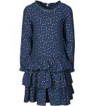 Blaue Gepunktete Langärmelige Happy Girls Kinderkleider mit Ärmeln mit Rüschen aus Baumwolle für Mädchen Größe 164 