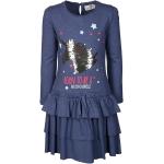 Reduzierte Blaue Langärmelige Happy Girls Kinderkleider mit Ärmeln mit Einhornmotiv mit Volants aus Jersey für Mädchen Größe 98 