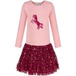Reduzierte Auberginefarbene Sterne Langärmelige Happy Girls Kinderlangarmkleider aus Baumwolle für Mädchen Größe 128 