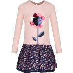 Rosa Blumenmuster Langärmelige Happy Girls Kinderlangarmkleider aus Jersey für Mädchen Größe 128 
