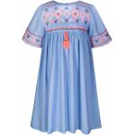 Hellblaue Boho Happy Girls Kinderkleider aus Baumwolle für Mädchen Größe 164 für den für den Sommer 