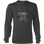 Anthrazitfarbene Langärmelige HARLEY-DAVIDSON Military Rundhals-Ausschnitt T-Shirts aus Baumwolle für Herren Größe M 