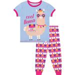Blaue Kinderschlafanzüge & Kinderpyjamas mit Lama-Motiv aus Baumwollmischung für Mädchen Größe 140 für den für den Winter 