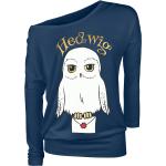 Dunkelblaue Langärmelige Harry Potter Hedwig U-Boot-Ausschnitt Print-Shirts für Damen Größe M 