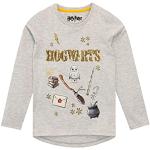Graue Langärmelige Harry Potter Hogwarts Longsleeves für Kinder & Kinderlangarmshirts mit Eulenmotiv mit Glitzer für Mädchen Größe 134 