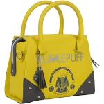 Anthrazitfarbene Harry Potter Hufflepuff Damenschultertaschen & Damenshoulderbags mit Reißverschluss aus Kunstleder 