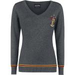 Graue Bestickte Harry Potter Gryffindor V-Ausschnitt Strickpullover mit Löwen-Motiv für Damen Größe XS 