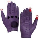 Violette Touchscreen-Handschuhe mit Schnalle aus Leder für Damen Größe M für den für den Sommer 