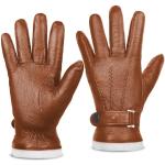 Reduzierte Kamelbraune Gefütterte Handschuhe aus Leder für Herren Größe L für den für den Winter 