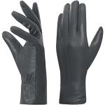 Reduzierte Graue Vintage Touchscreen-Handschuhe aus Leder für Damen Größe M für den für den Winter 